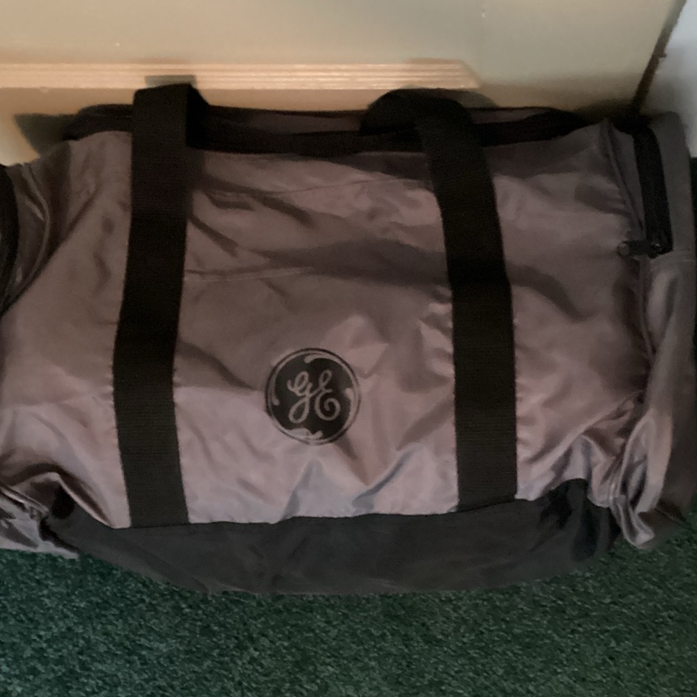 Gray and Black GE Duffel Bag